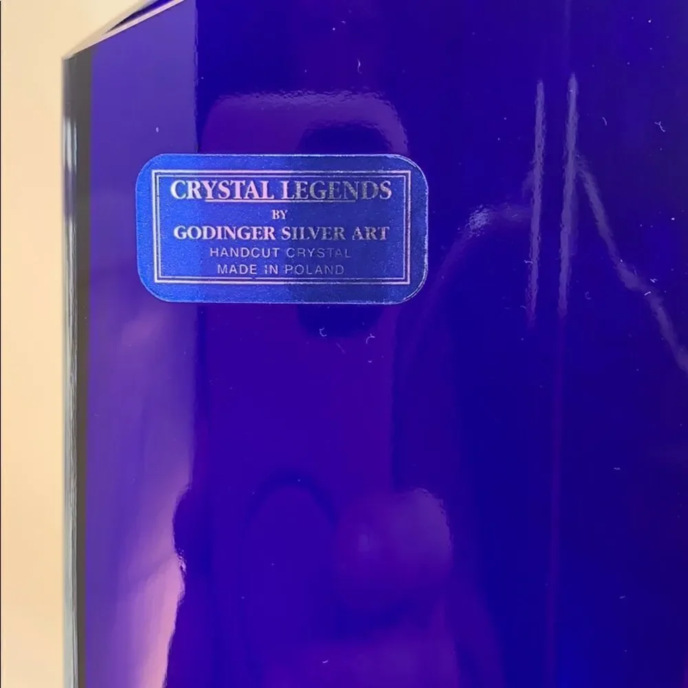 Crystal Legends Vase By Godfinger Silver Art Hand-cut Colbalt Blue Side Slant